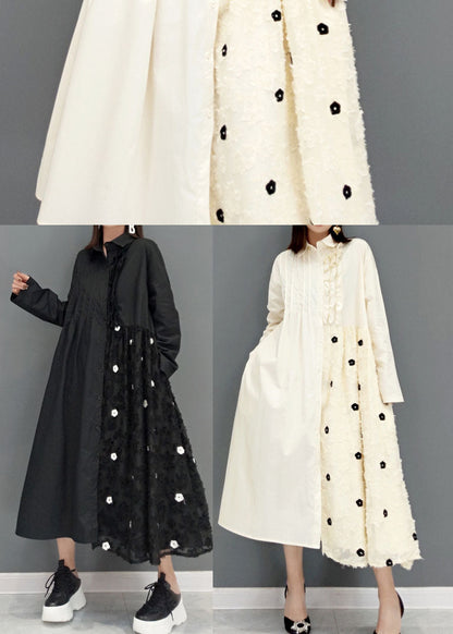 Black Lace Patchwork Shirt Dresses Spring
