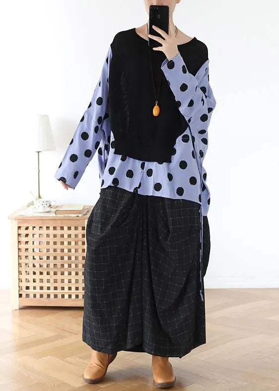 Handmade Black Patchwork Dot Linen Cotton Spring Top