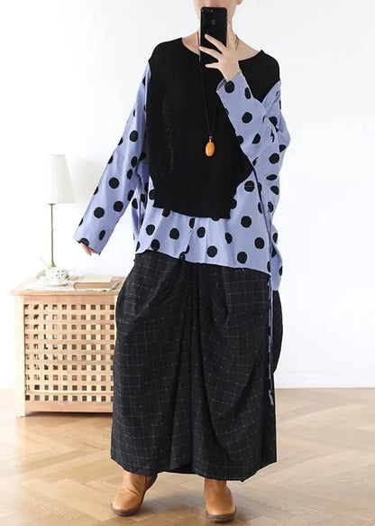 Handmade Black Patchwork Dot Linen Cotton Spring Top