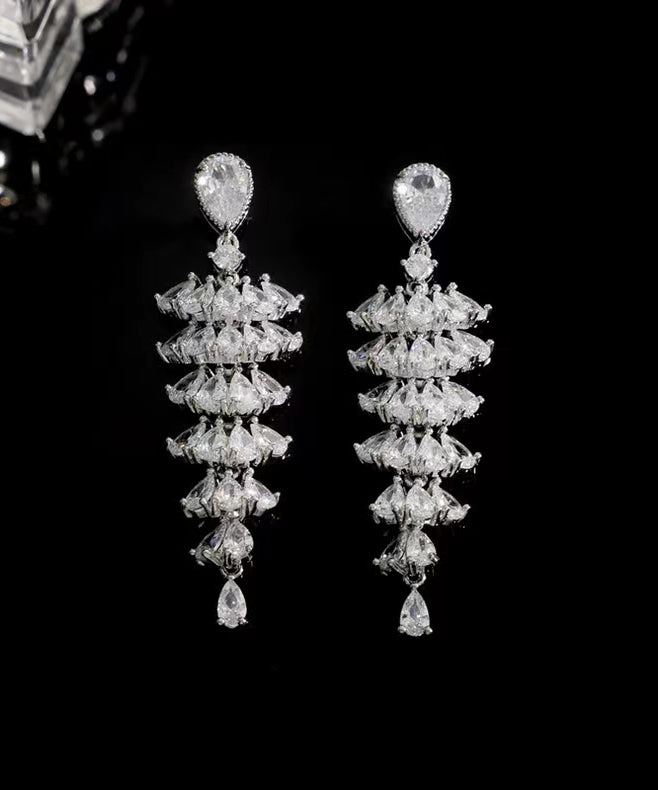Silk Copper Silver Plated Zircon Pagoda Drop Earrings