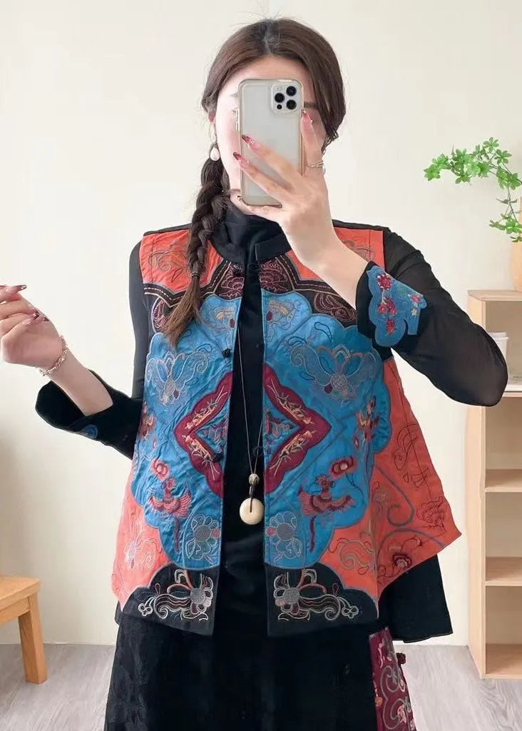 Original Design Embroidered Wear on Both Sides Silk Vest Sleeveless