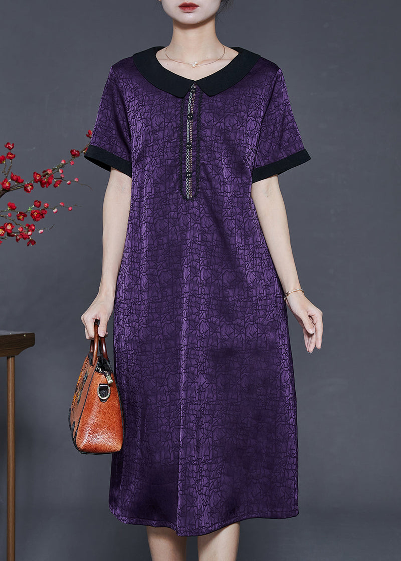 Dull Purple Wrinkled Silk Long Dress Summer