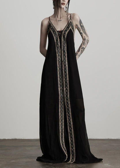 Black Tunic Patchwork Lace Cami Dress Summer