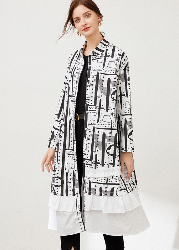 Black Peter Pan Collar Print Cotton Shirts Dresses Spring