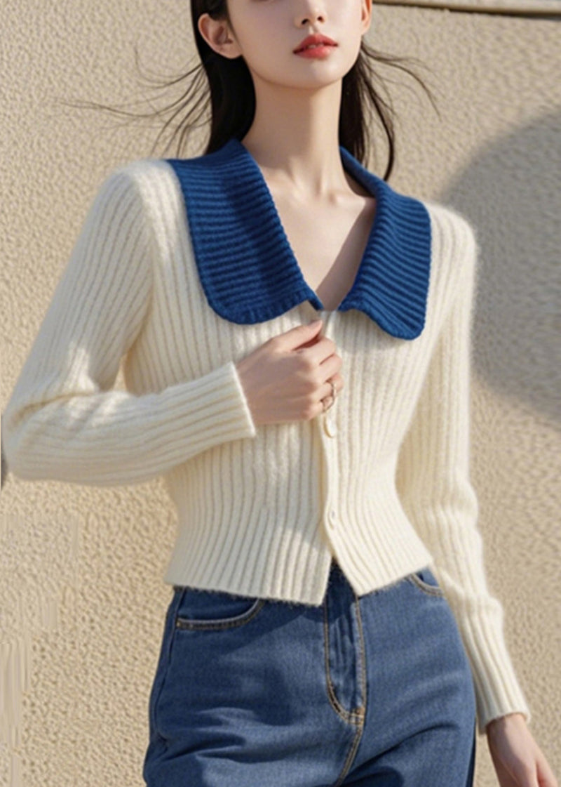 White Peter Pan Collar Button Cotton Knit Cardigan Spring