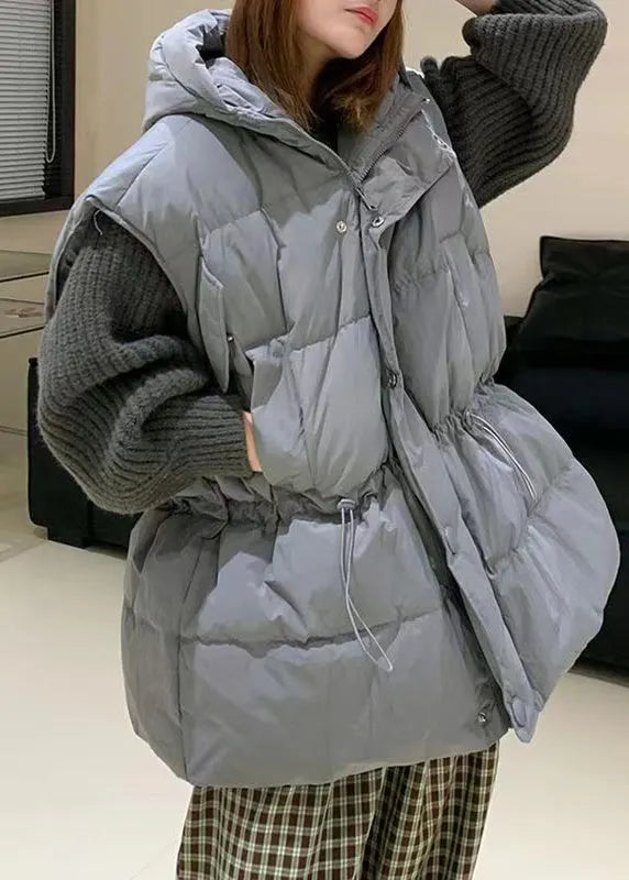 Purple Zip Up Drawstring Duck Down Hooded Vest Sleeveless