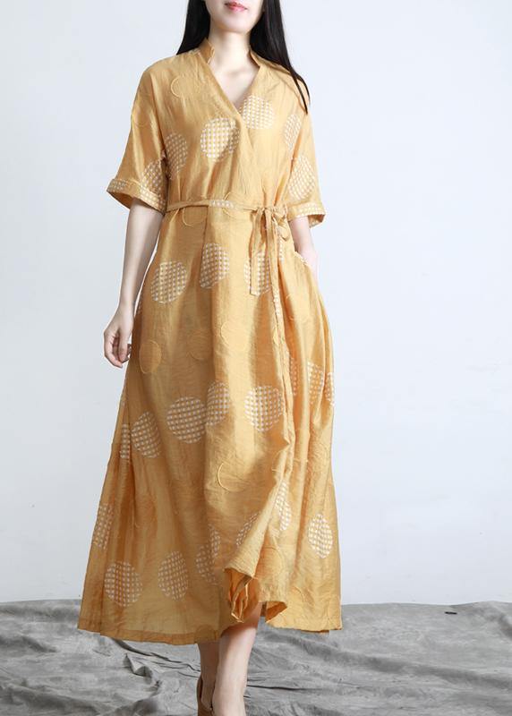 Yellow Dot Tie Waist Dress Summer Dress