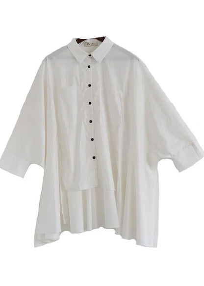 Modern White Peter Pan Collar Asymmetrical Design Cotton Spring Shirts