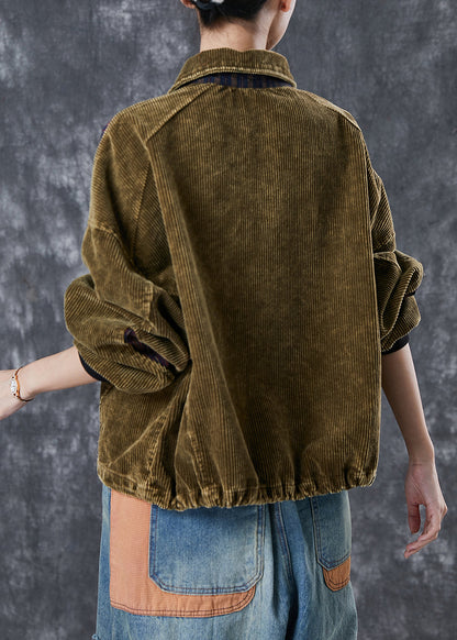 Green Oversized Patchwork Corduroy Sweatshirts Top Spring