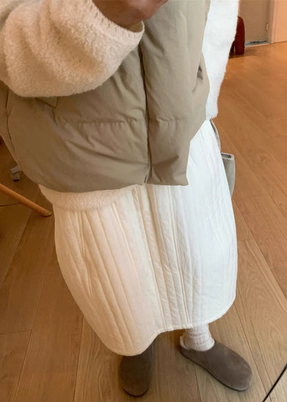 White Pockets Cotton Filled Skirts Spring Elastic Waist