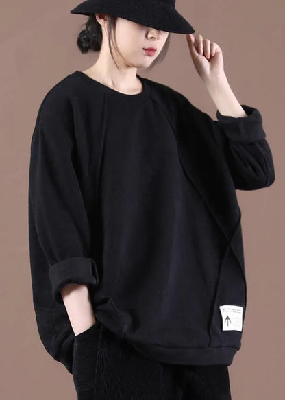 Modern Black Loose Sweatshirts Top