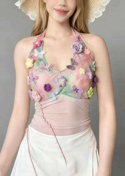 Pink Tie Dye Butterfly Decorated Beach Vest Summer