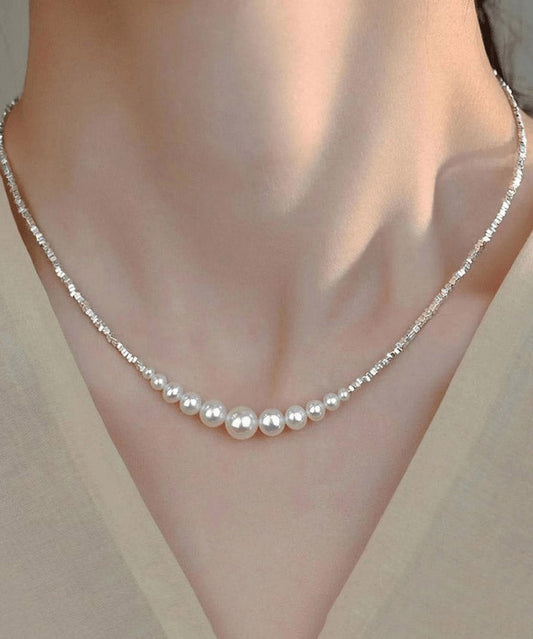 White Sterling Silver Pearl Broken Silver Princess Necklace