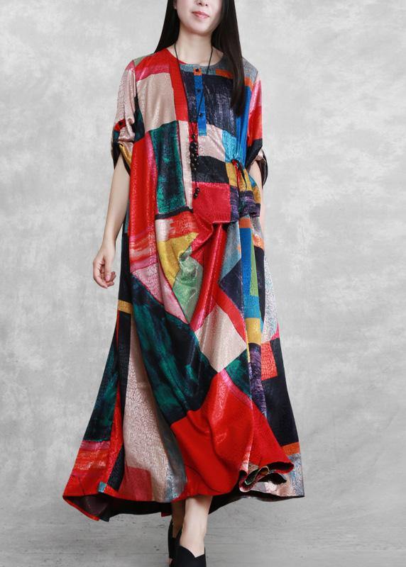 Silk Summer Dress Print a Line Dresses