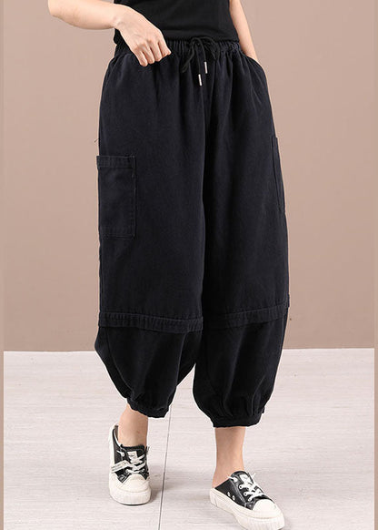 Black Pockets Lantern Fall Pants Trousers