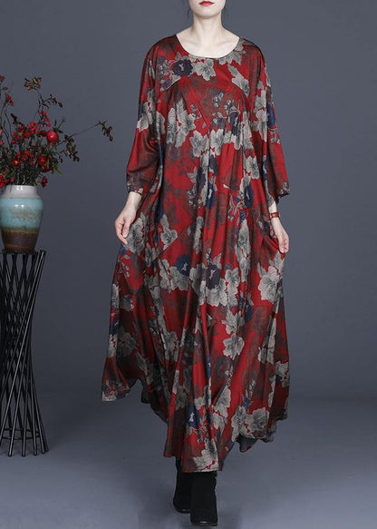 Classy Red Print Silk Cinched Summer Dress