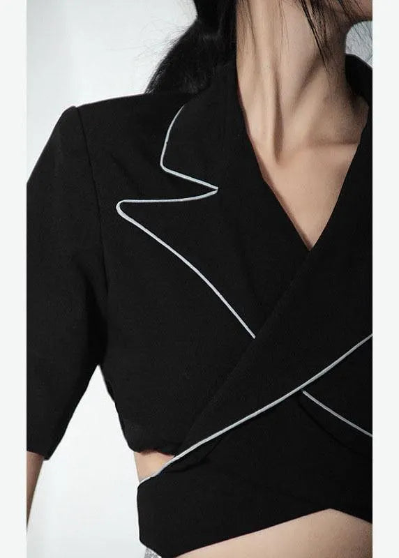 Summer Off Back Black Blazer Crossover Top