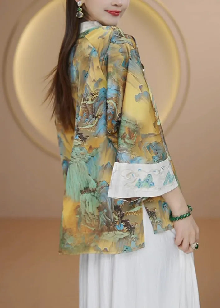 Embroidered Chinese Button Patchwork Silk Shirt Tops Fall