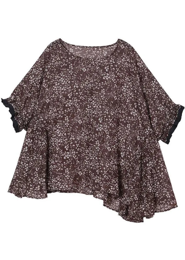 Diy Chocolate Print O-neck Loose Cotton Short Sleeve Summer Top
