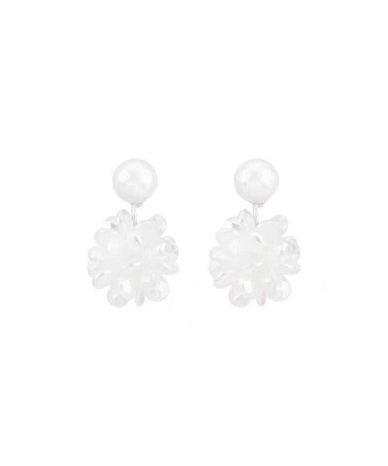 French White Sterling Silver Pearl Resin Stud Earrings