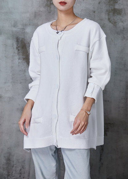 Organic White O-neck Button Down Knit Cardigan Spring