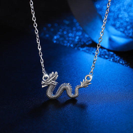 Buddha Stones 925 Sterling Silver Year of the Dragon Auspicious Dragon Protection Chain Necklace Pendant
