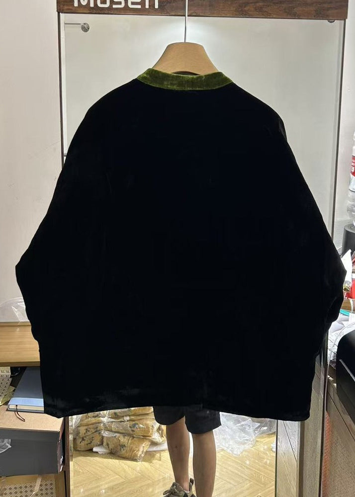 Chinese Style Embroidered Silk Velvet Fine Cotton Filled Coats Spring