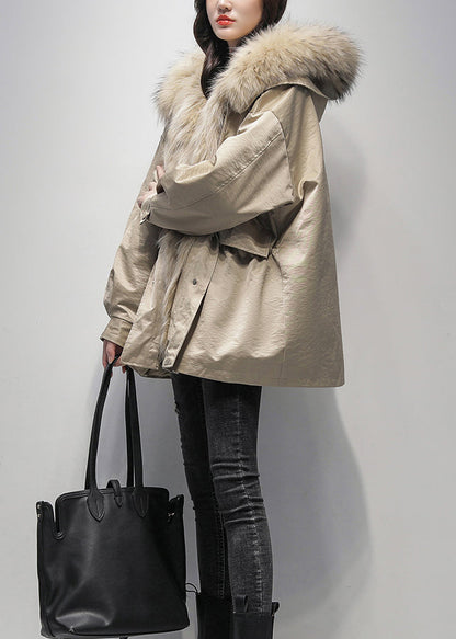 New Khaki Fur Collar the Rabbit Wool Lined Parka Jacket for Winter