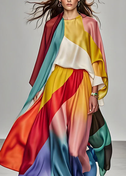Italian Colorblock Silk Dress Suit Set Summer