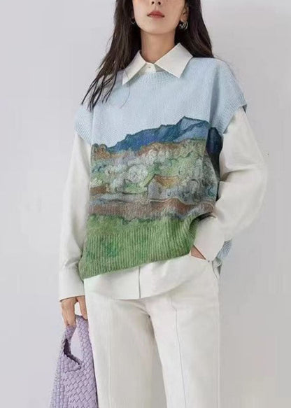Blue Cotton Knit Waistcoat Short Sleeve
