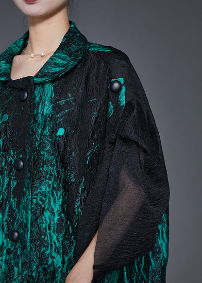 Green Oversized Patchwork Jacquard Spandex Trench Coats Spring