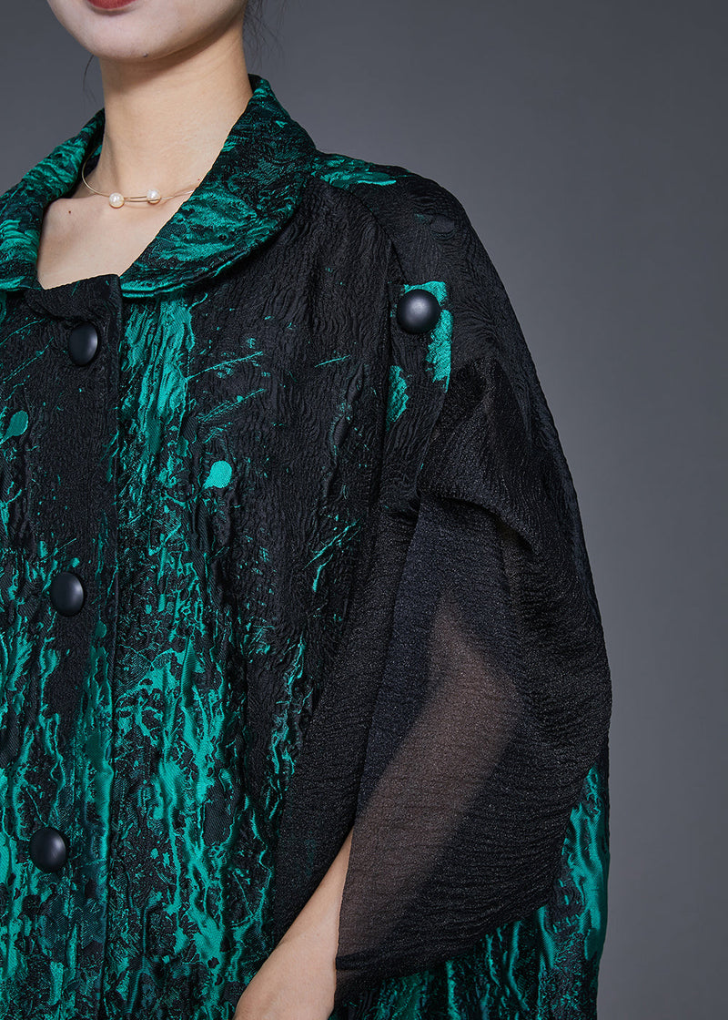 Green Oversized Patchwork Jacquard Spandex Trench Coats Spring