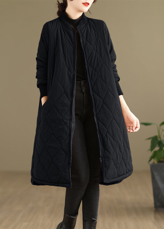 Khaki Pockets Zippered Warm Fleece Coat Winter