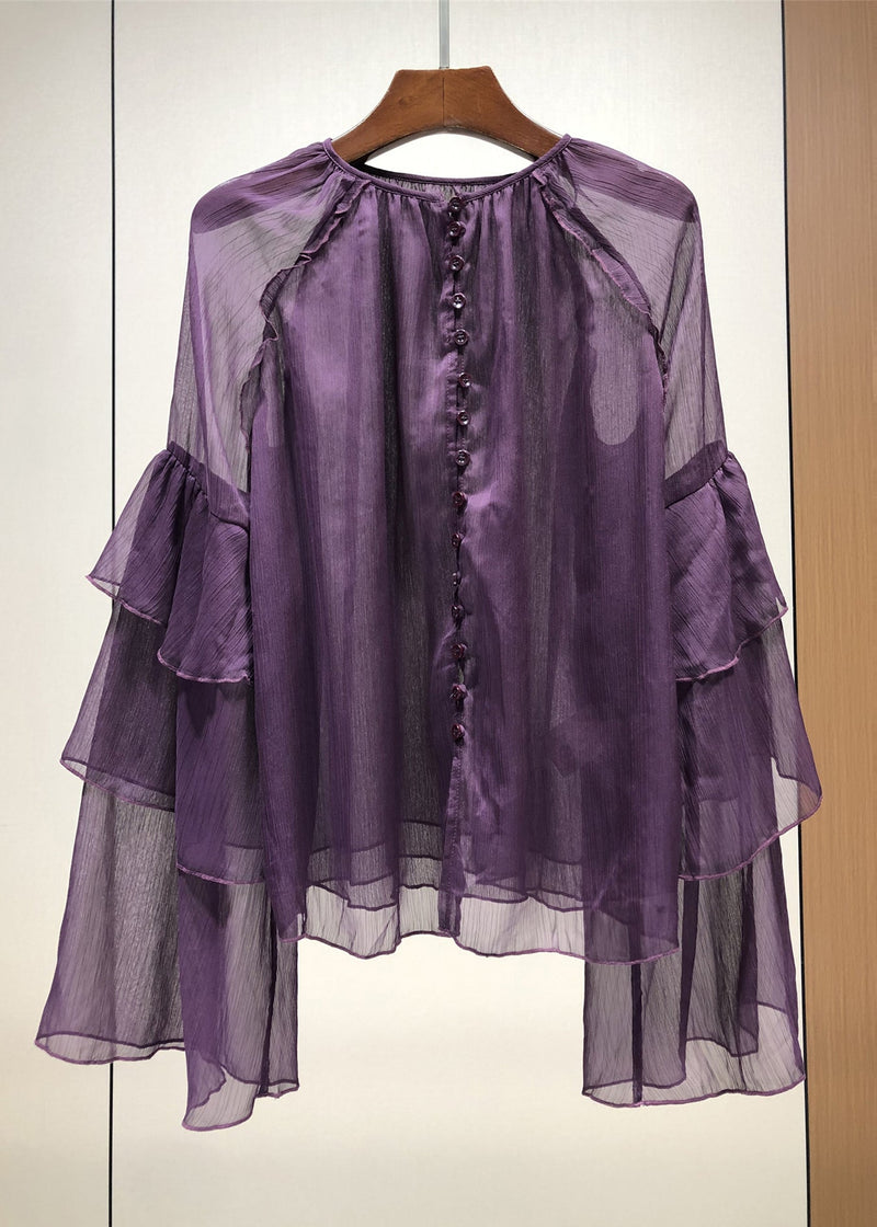 Stylish Yellow O-neck Ruffles Chiffon Blouses Fall