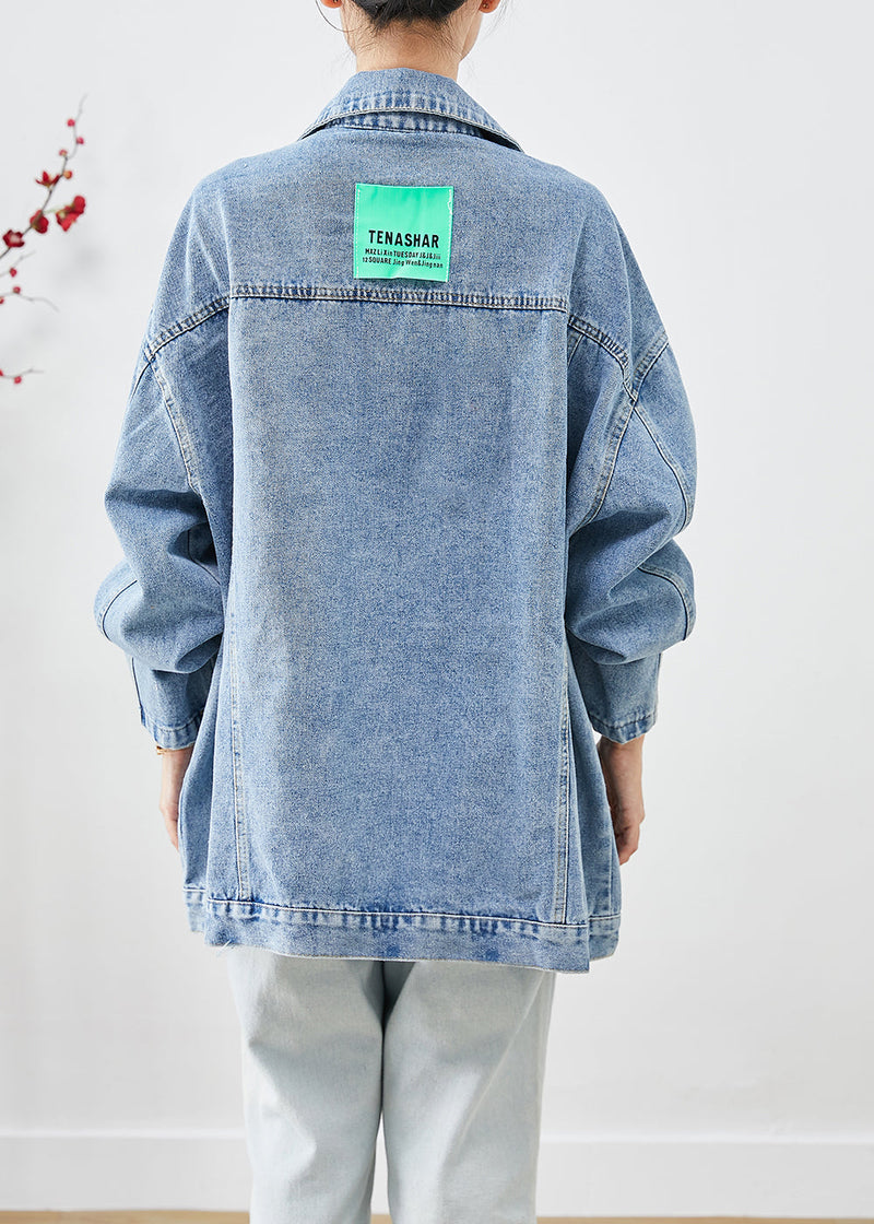 Blue Oversized Applique Denim Jacket Fall