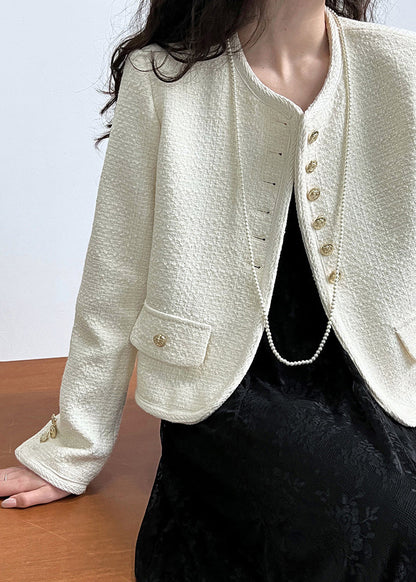 Black O-neck Button Woolen Coat Long Sleeve