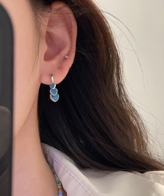 Blue Stainless Steel Ename Glaze Love Hoop Earrings
