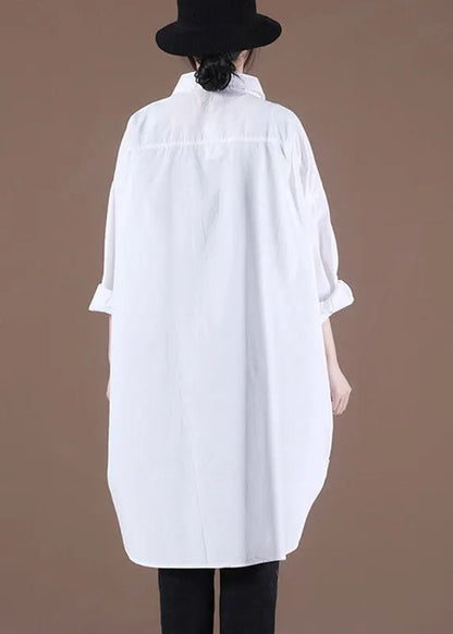French White Peterpan Collar Pockets Fall Long Sleeve Blouses
