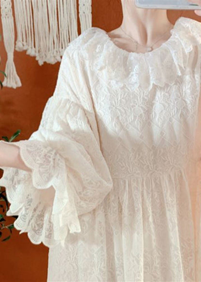Brief Apricot Lace Patchwork Maxi Dress Lantern Sleeve Spring