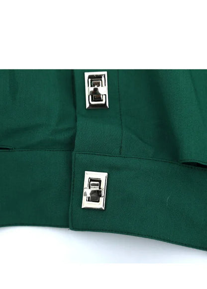 Blackish Green Peter Pan Collar Button Tops Long Sleeve