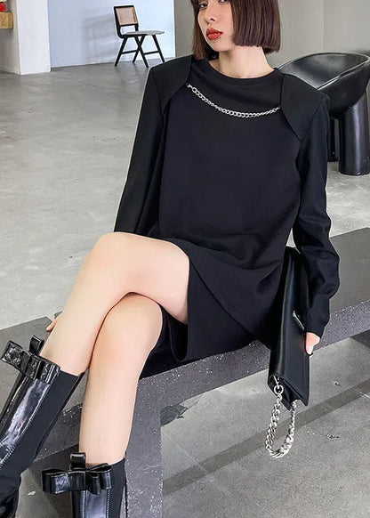 Black O-neck Loose Fall Long Sleeve Top