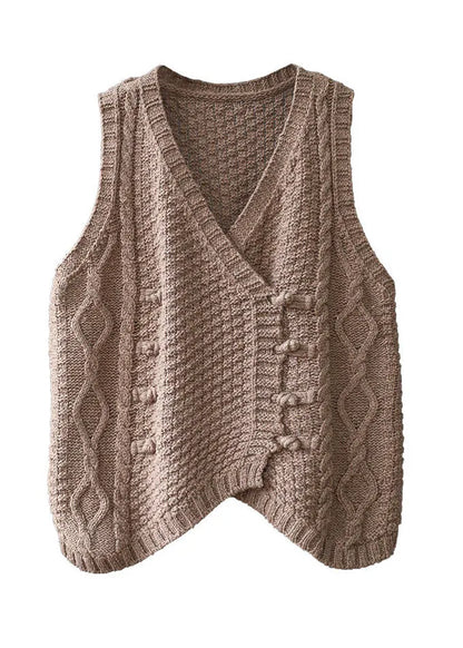 Organic Chocolate Asymmetrical Button Knit Tanks Sleeveless