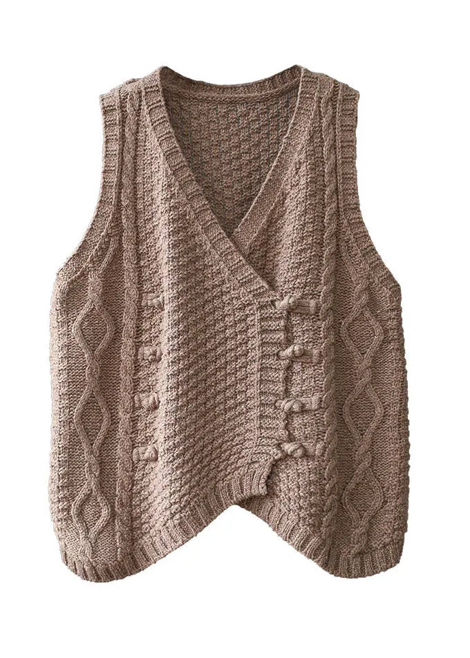 Organic Chocolate Asymmetrical Button Knit Tanks Sleeveless
