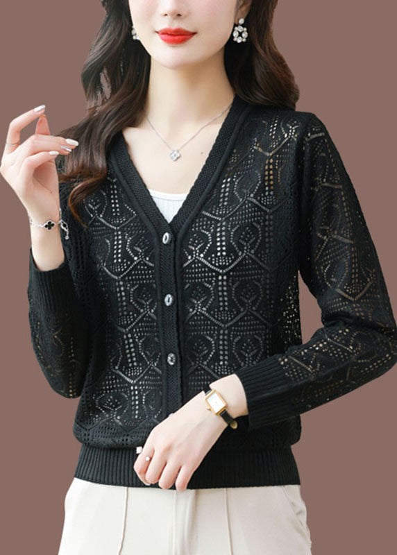 Black V Neck Ice Size Knit Cardigans Summer