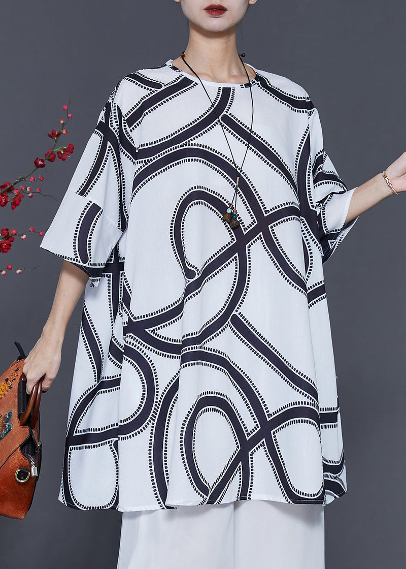 White Oversized Print Cotton Dresses Summer
