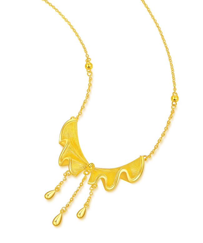 Gold Sterling Silver Overgild Bow Tassel Pendant Necklace