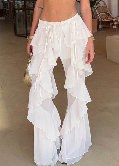 White Ruffles Tulle Bell-bottom Trousers Summer