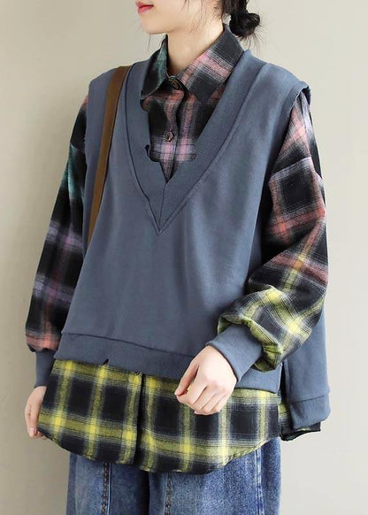 Diy Gray Top Silhouette Lapel Two Pieces Oversized Spring Blouse