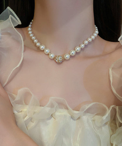 White Copper Pearl Zircon Collar Necklace