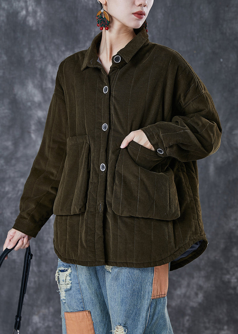 Blackish Green Oversized Pockets Fine Cotton Filled Puffer Jacket Winter